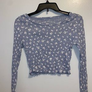 Aeropostale long sleeve blue shirt with small white flowers